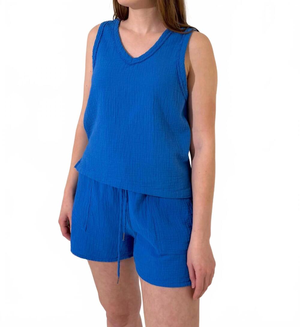 NEW BOBI v- neck raw edge tank in bluejay